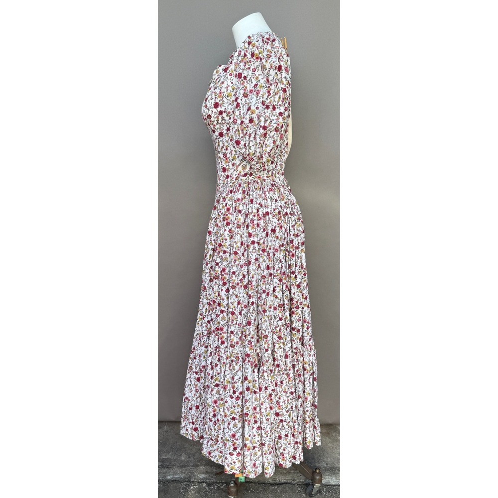 Vintage Prairie Maxi Dress Small Floral Puff Sleeve Tiered Bonnet Cottage Coplay - Picture 6 of 16